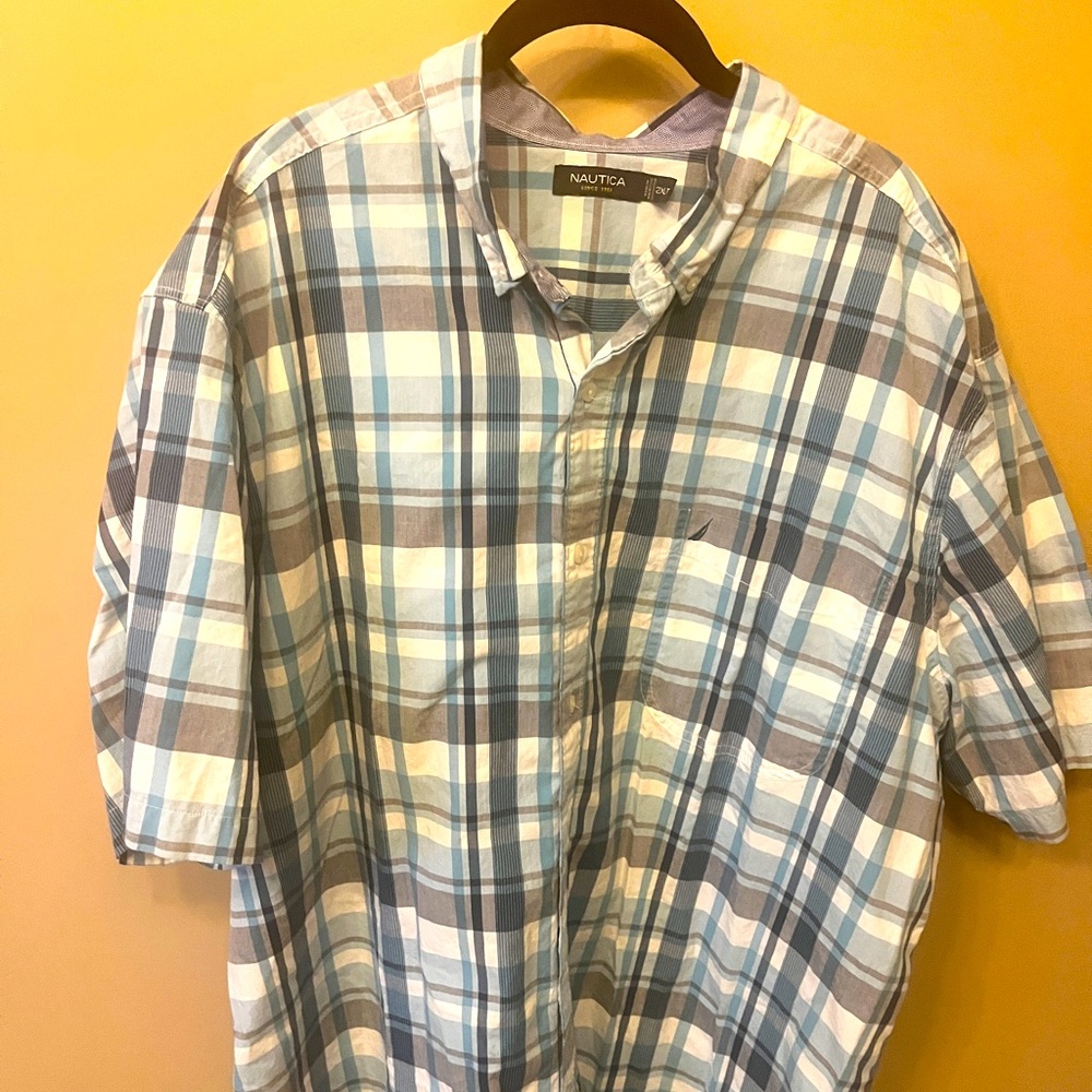 Nautical men’s big & tall short sleeve plaid casual shirt blue 2xlt